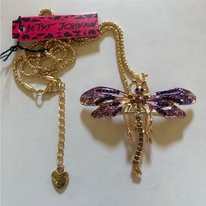 Betsey Johnson Gold Necklace with Purple Dragonfly Pendant